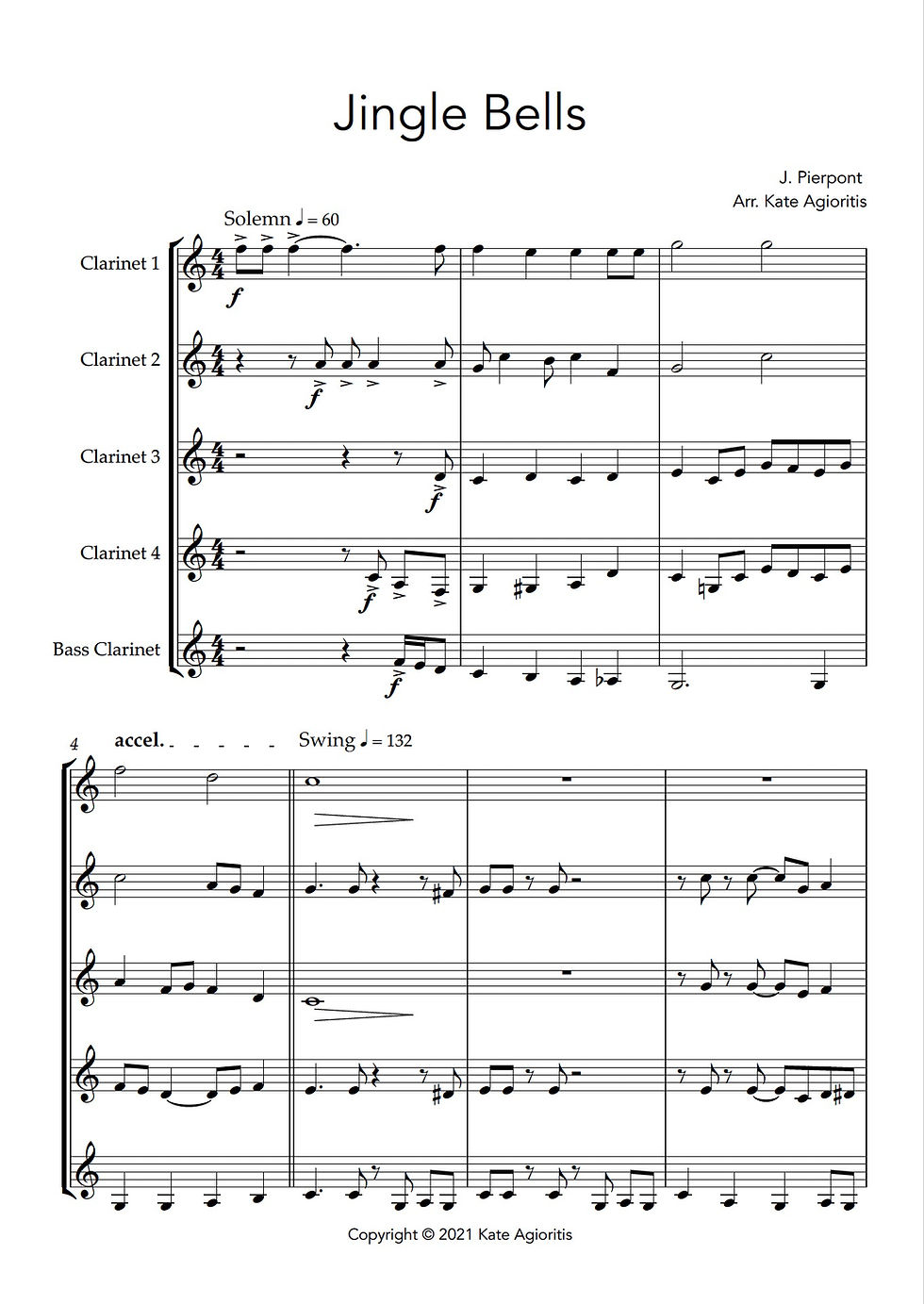 Thumbnail: Jingle Bells - Jazz Arrangement for Clarinet Quintet