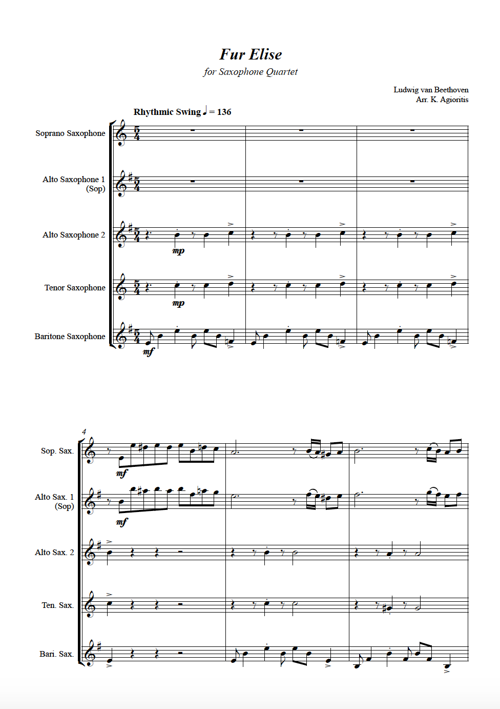 Thumbnail: Fur Elise (Jazz) - Saxophone Quartet