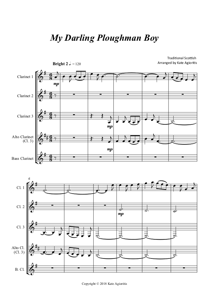 Thumbnail: My Darling Ploughman Boy - for Clarinet Quartet