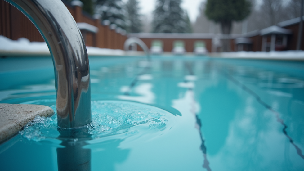 Close-up view of pool equipment being drained and winterized