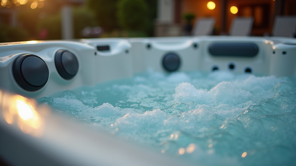 Close-up view of hot tub jets and control panel