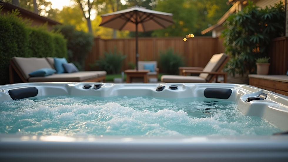 Eye-level view of a premium hot tub installed in a backyard patio
