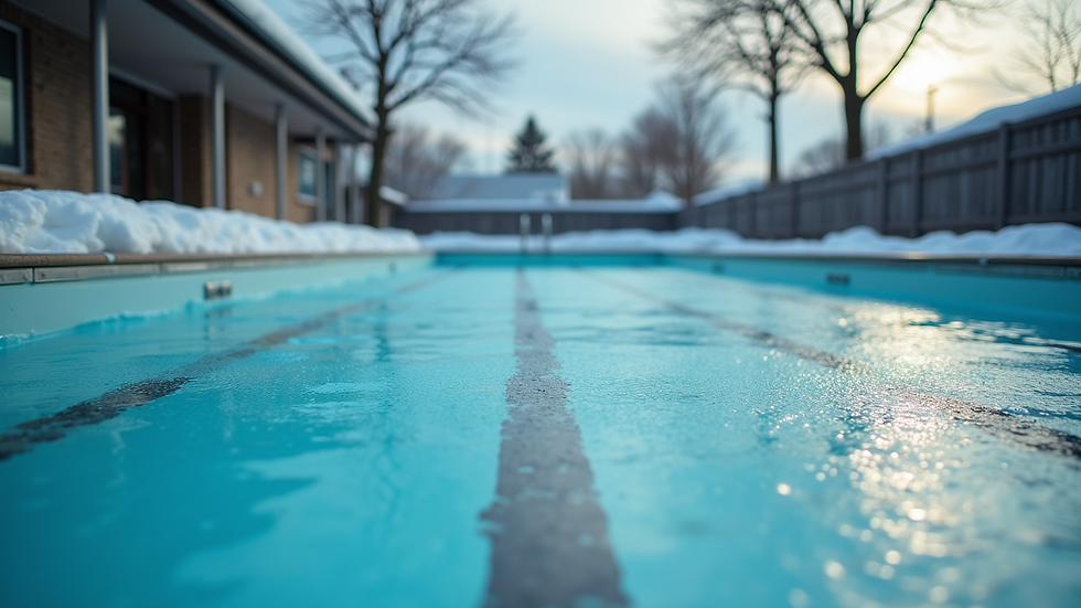 Close-up view of a covered swimming pool ready for winter