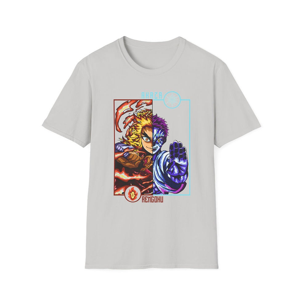 Miniatura: Unisex JL Anime T-Shirt Softstyle Front and Back Printed - Akaza vs Rengoku
