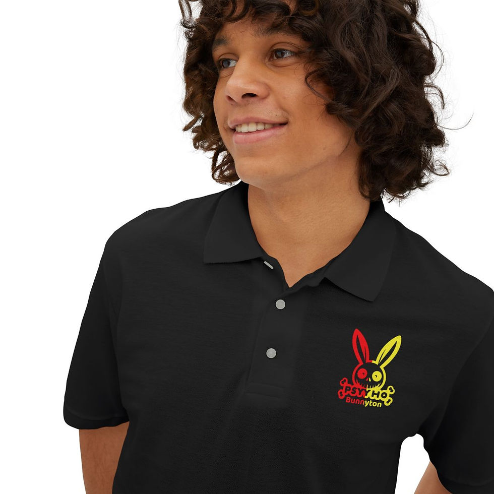 Miniatura: Men's Piqué Polo  PSYYHO BUNNYTON Red and Yellow Logo