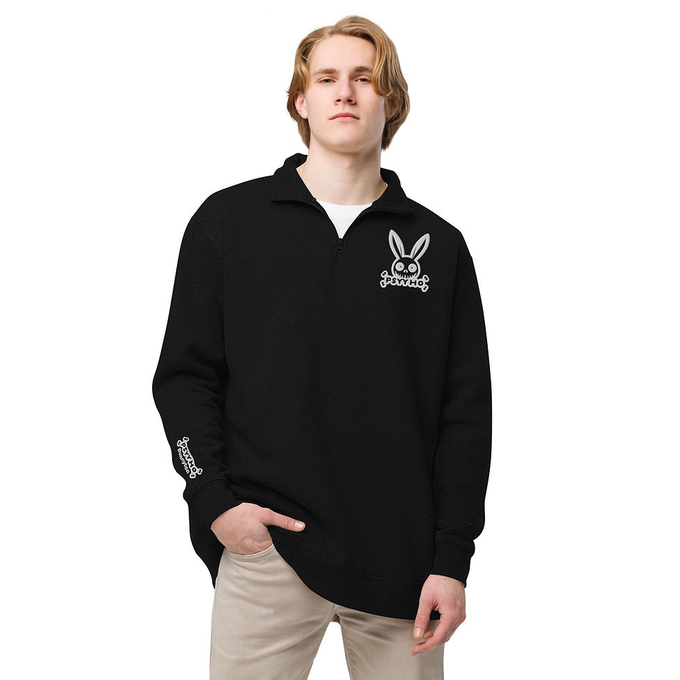Unisex fleece pullover PSYYHO BUNNYTON Embroidered White Logo on Chest and Wrist