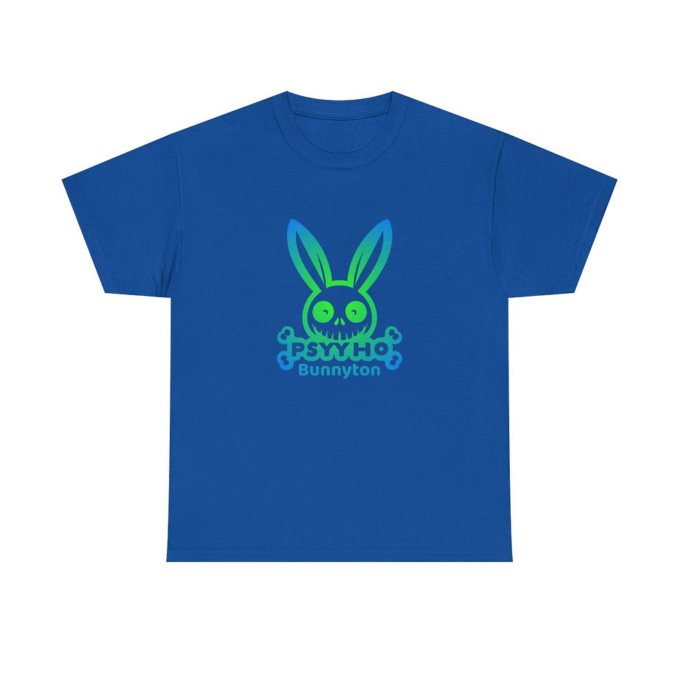 Miniatura: Unisex Heavy Cotton Tee PSHYYHO BUNNYTON Neon Blue Design