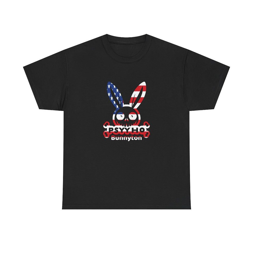 Miniatura: Unisex Heavy Cotton Tee PSHYYHO BUNNYTON US Flag Design