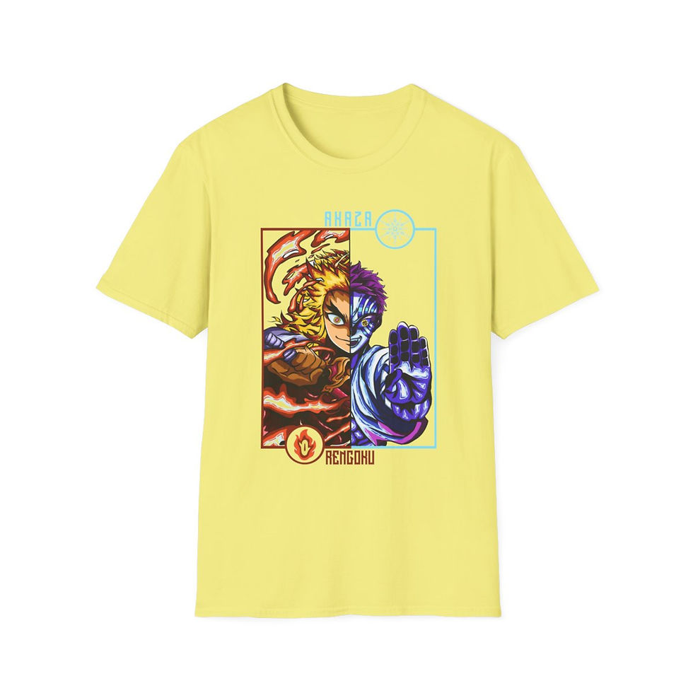 Miniatura: Unisex JL Anime T-Shirt Softstyle Front and Back Printed - Akaza vs Rengoku