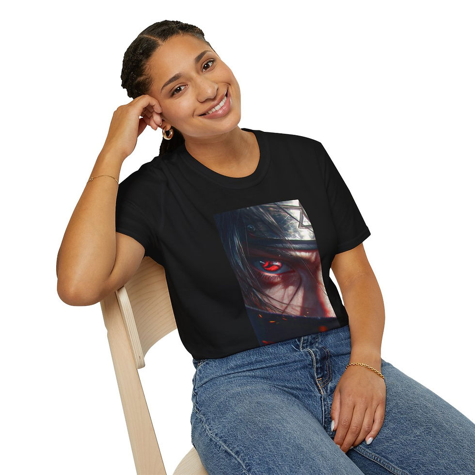 Miniatura: Unisex JL Anime T-Shirt Softstyle - Itachi Mangekyō Sharingan