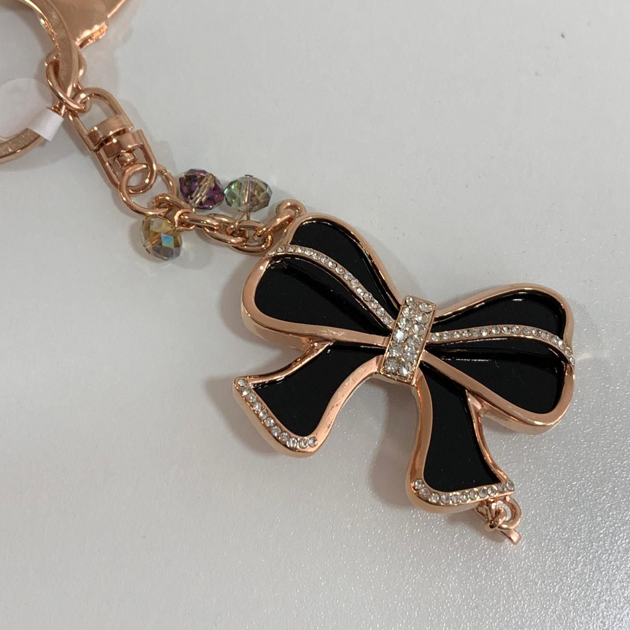 llavero de moño color oro rosa acero inox para bolsa