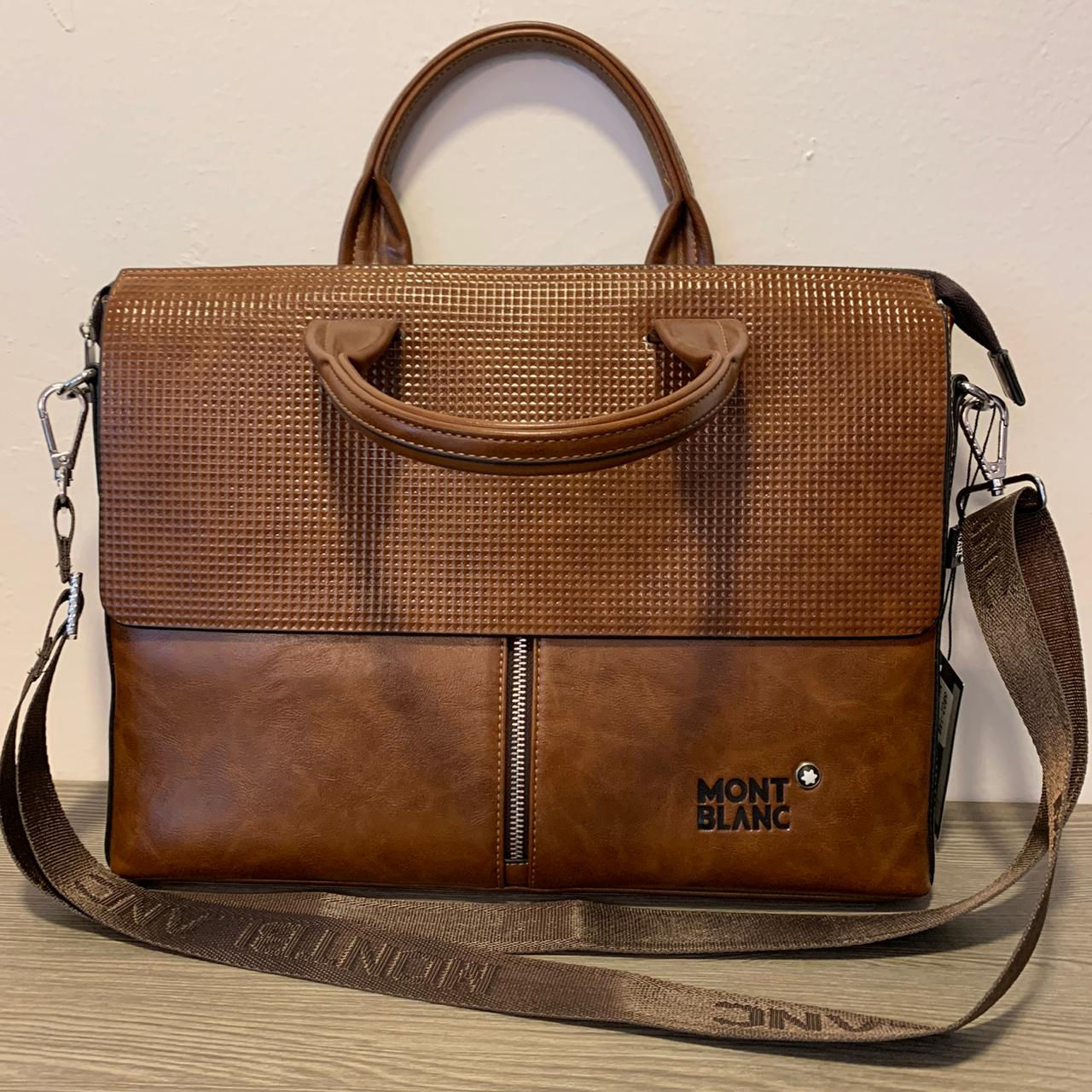maletin mont blanc cafe de piel sintetica porta laptop