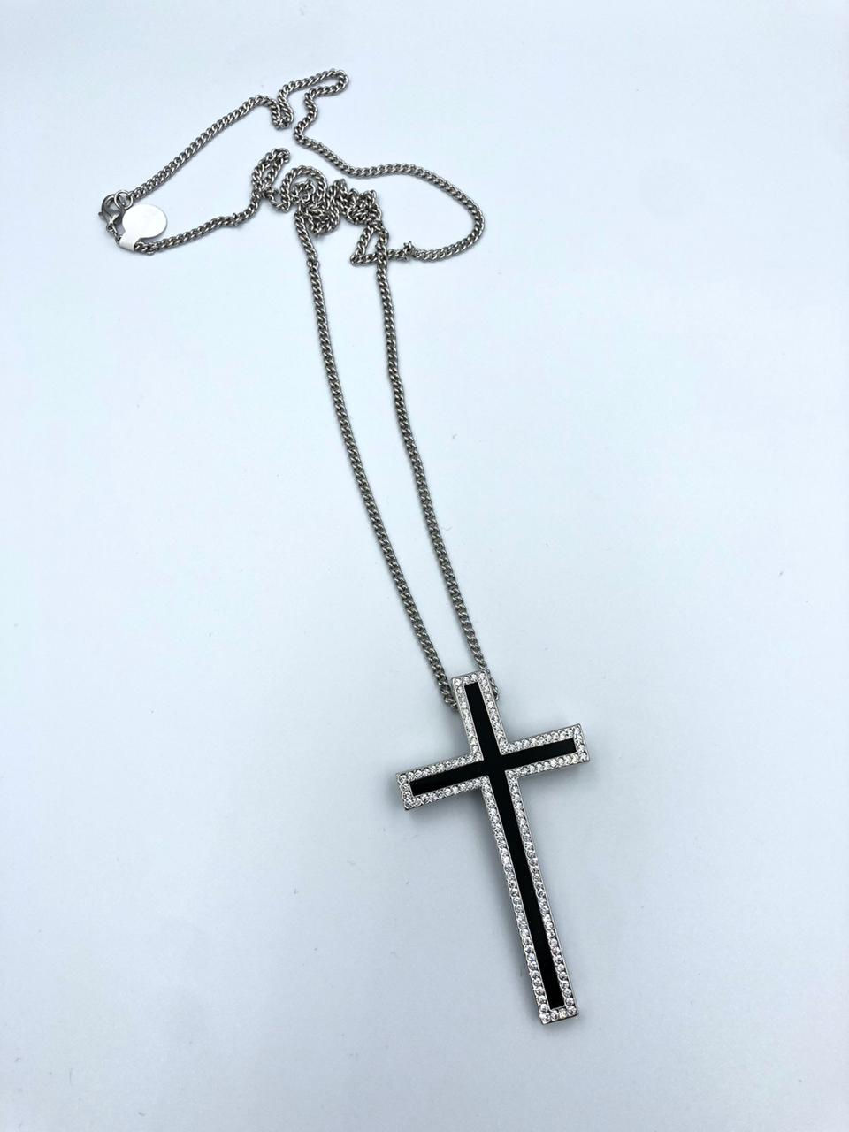 Miniatura: collar silver cruz negra brillos