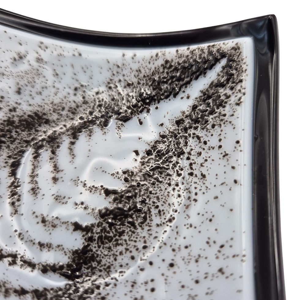 Thumbnail: Jill Matthew NZ Fused Glass Artist - Trinket Dish Native Expressions Black and White Fern Leaf