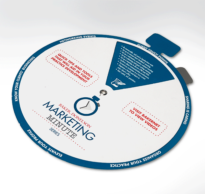 animation of the wheel and reveal marketing tip printed piece