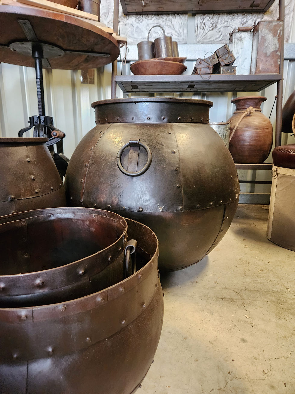Thumbnail: Large Round Iron Metal Pot Sculpture