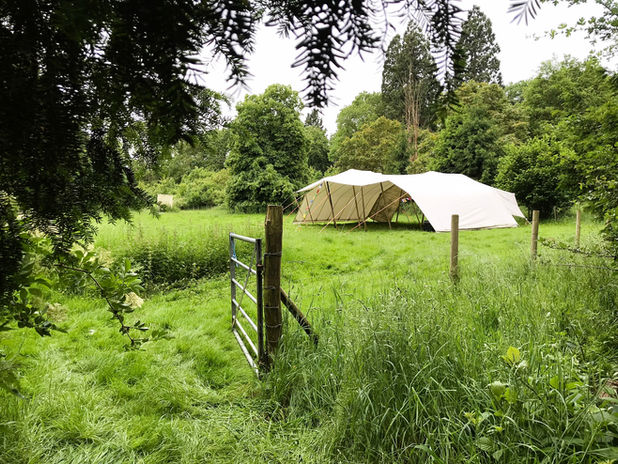 Outdoor Yoga, Nature Connection, Yoga Tent with canvas roof. 