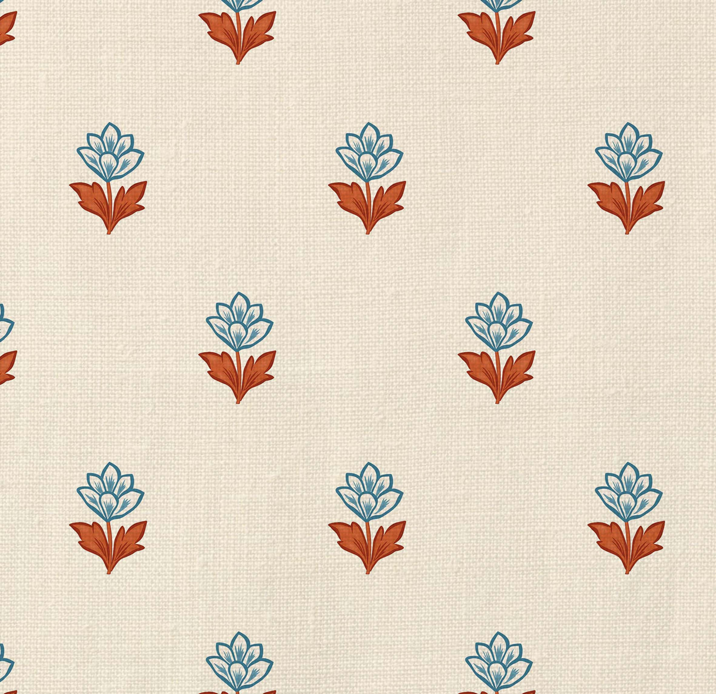 Indian Tulips Fabric - Blue and Brown