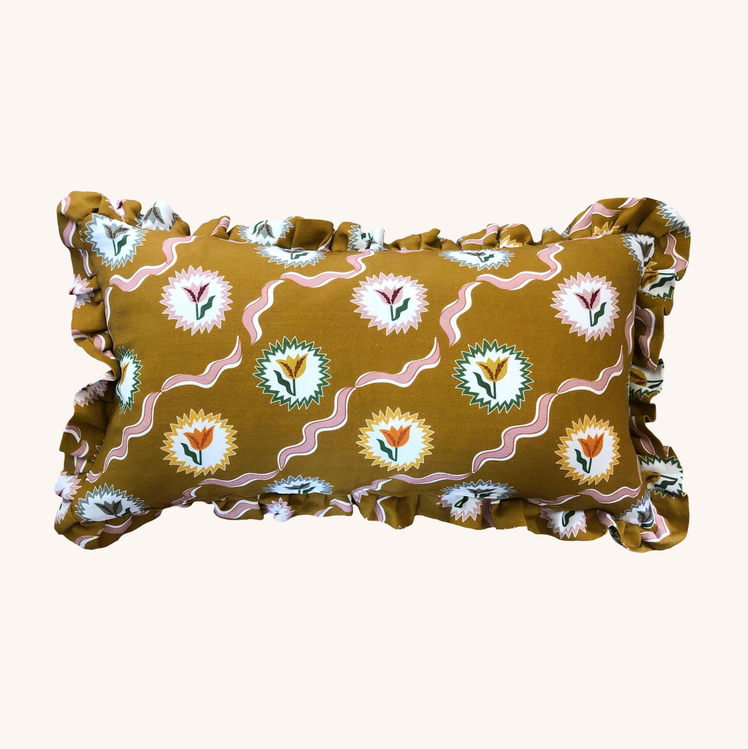Frilled Cushion Large:  Tulips of Belgravia in Gold