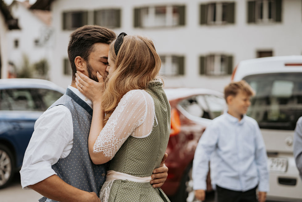 bride and groom kissing