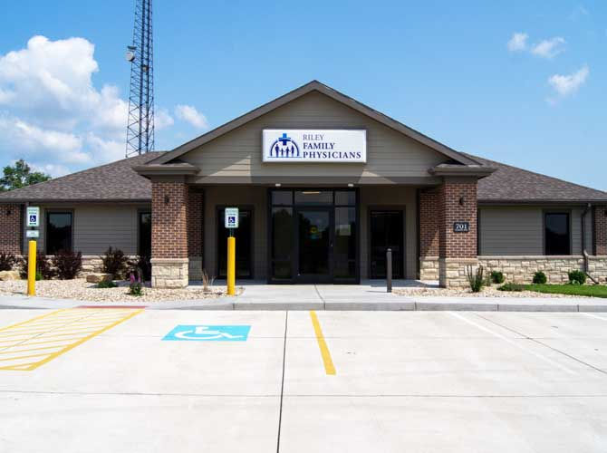 Exterior of the Riley Family Physicians Clinic in Riley, Kansas