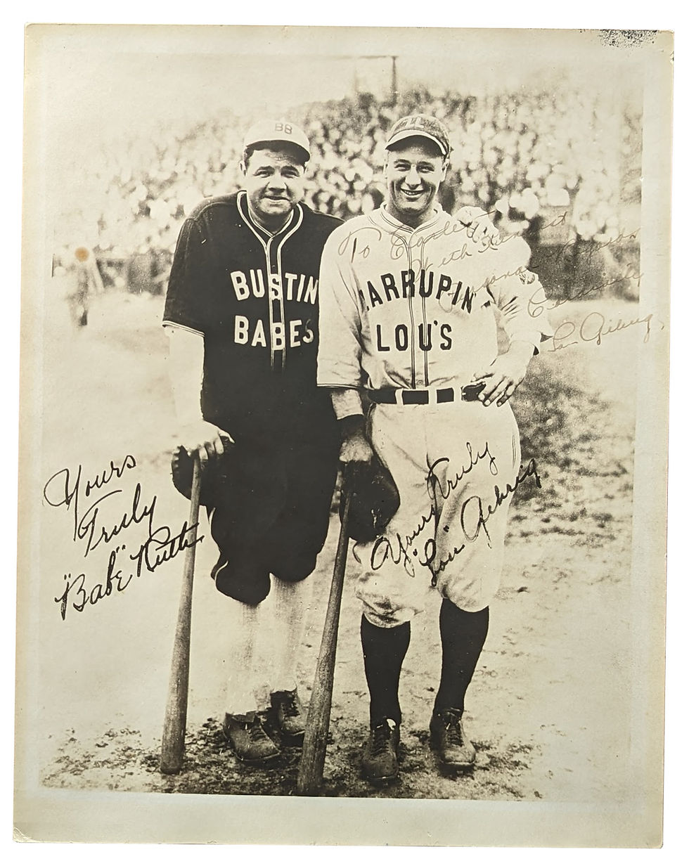 Lou Gehrig Signed 1927 Barnstorming Tour 8x10 Photo with Babe Ruth Beckett
