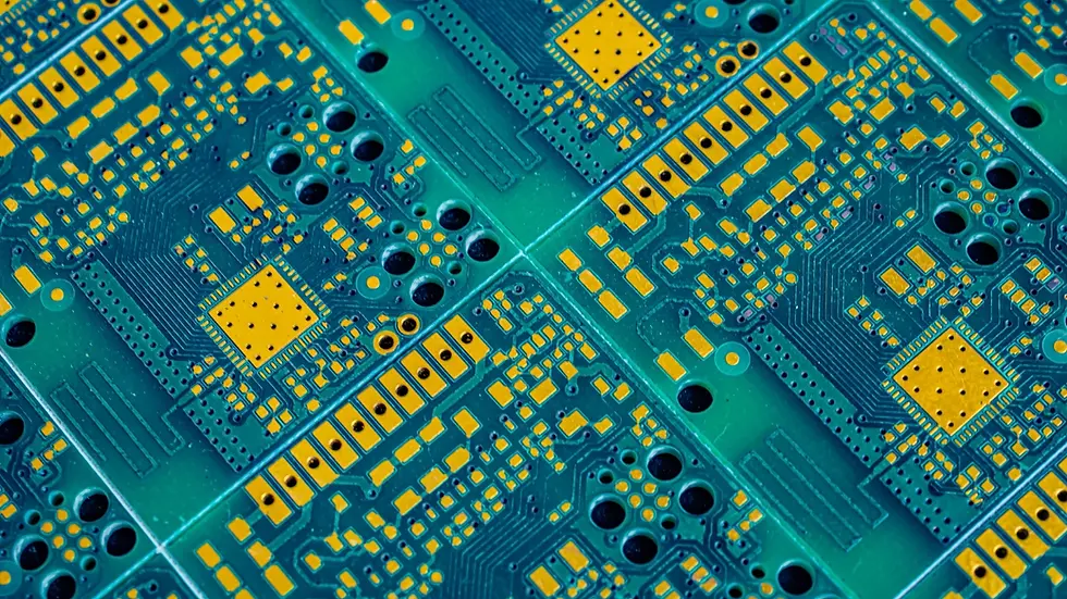 Close-up view of a rigid printed circuit board with intricate circuit traces.