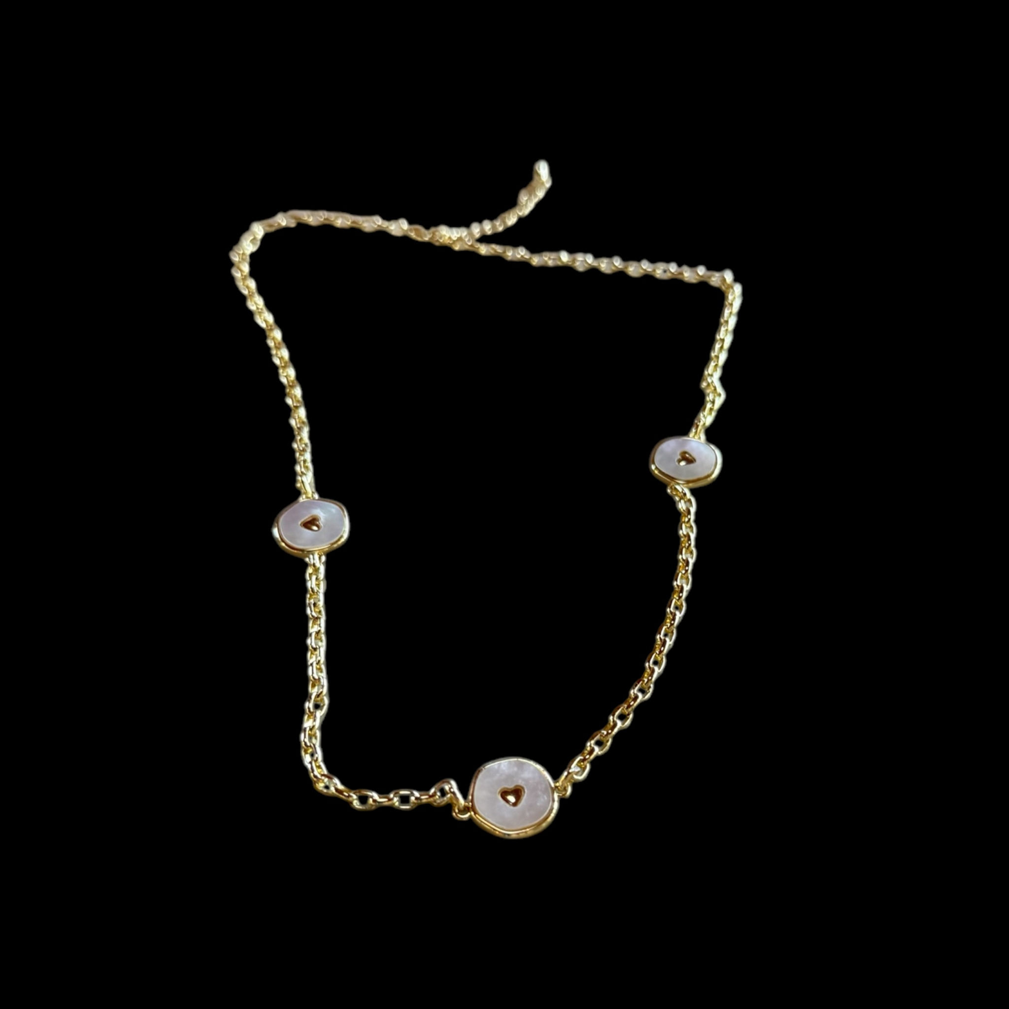 18K Gold Filled Oval Chain Necklace with Mother of Pearl Heart Charm