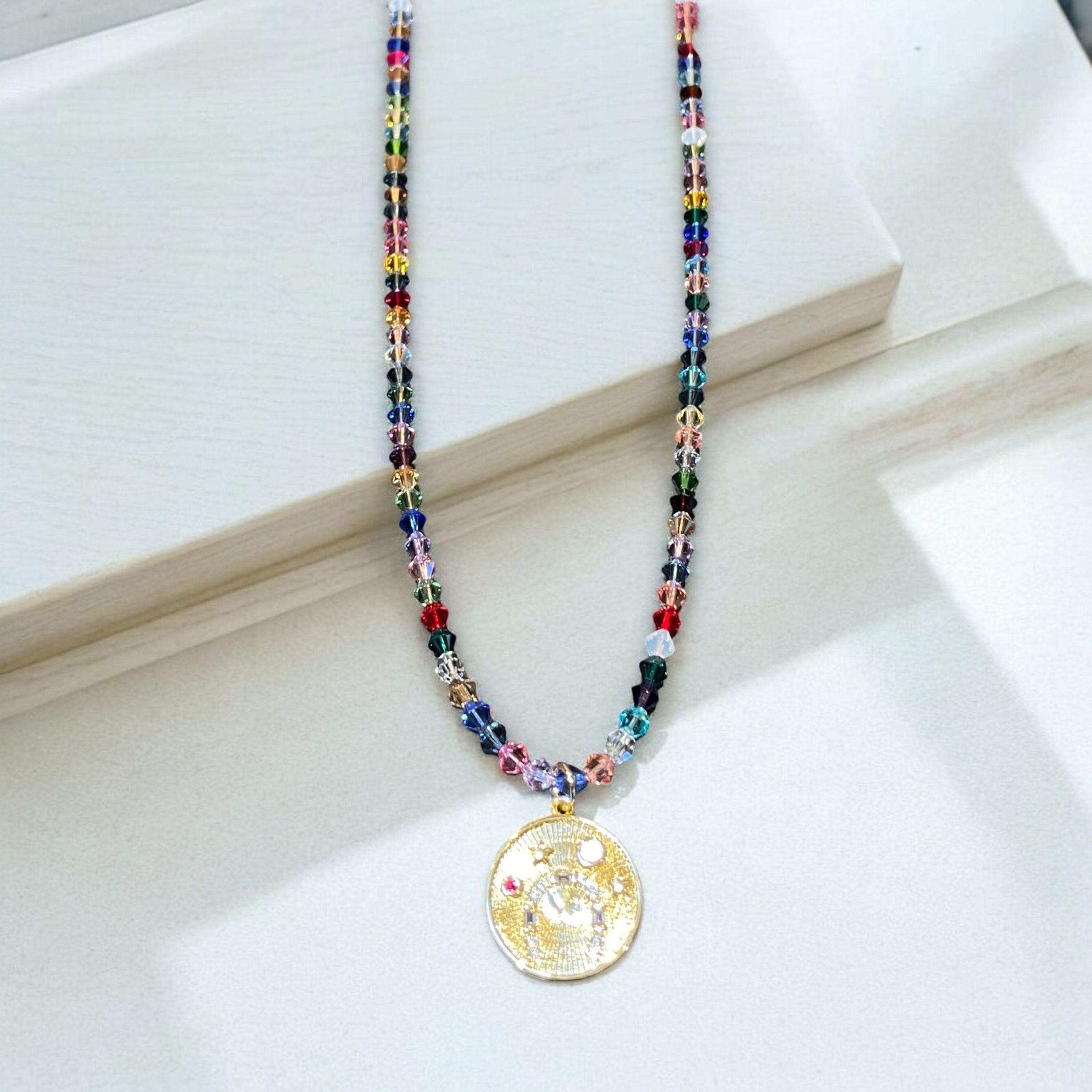 Sparkly Whimsical Beaded Necklace with Gem Horseshoe