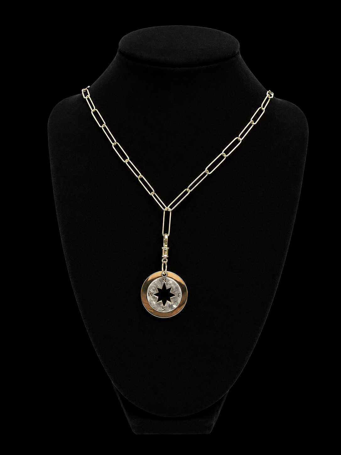 True North Mixed Metal Compass Paperclip Necklace