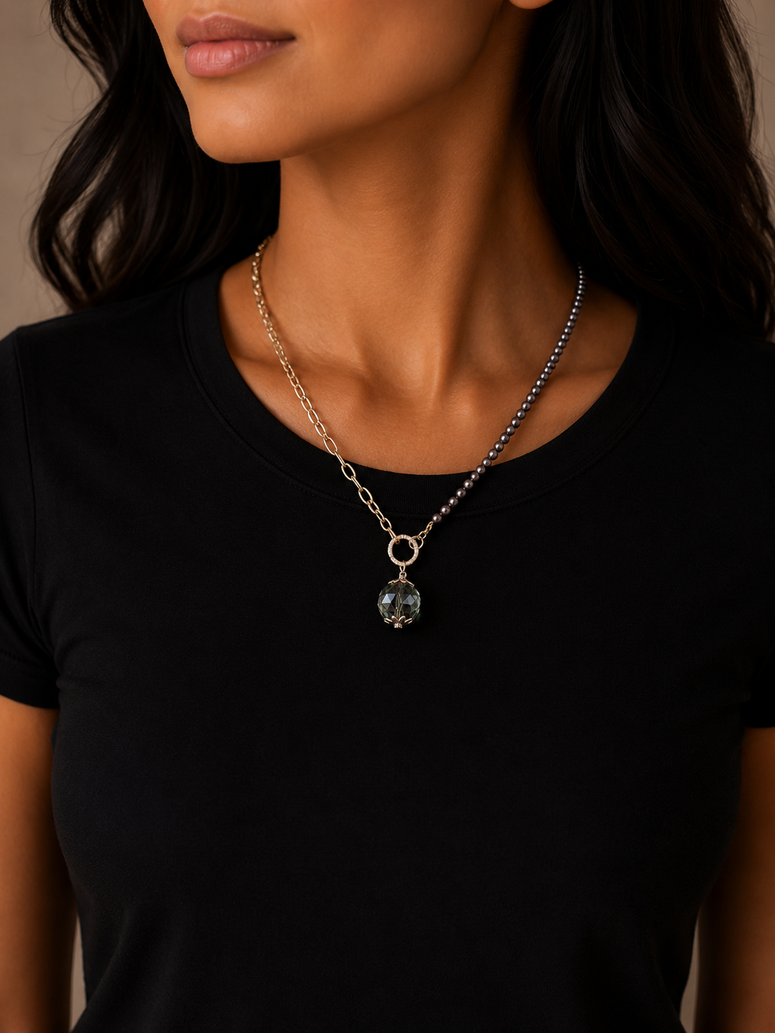 Crystal Drop Necklace | Handmade Pearl & Gold Chain Statement Necklace