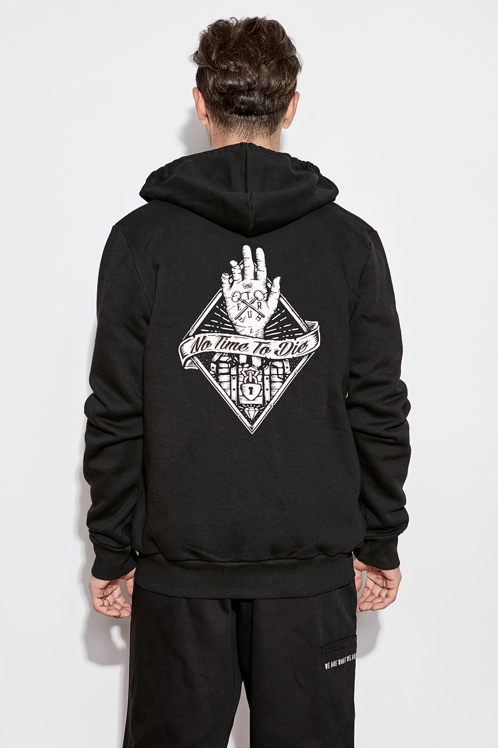 "No Time To Die" Fermuarlı Hoodie Siyah