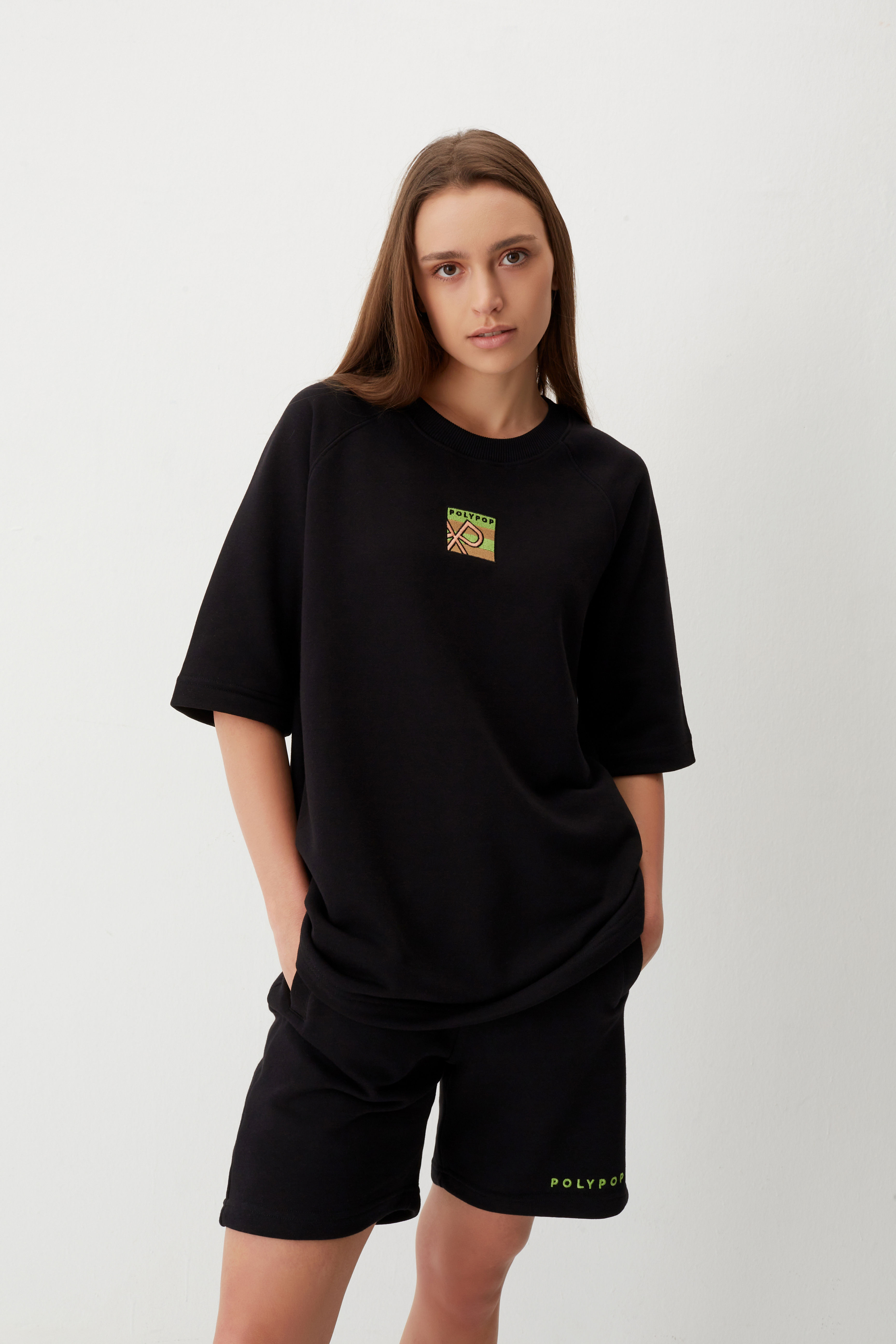 Polypop Square Logo Oversize Heavy T-Shirt Siyah