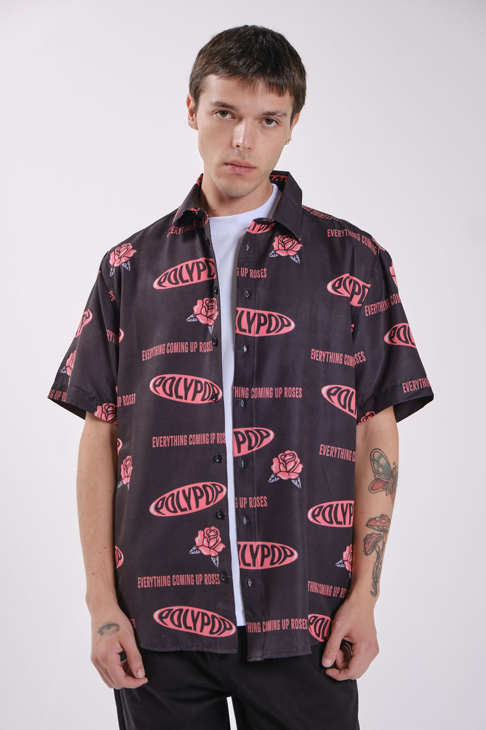 Thumbnail: "Roses" Black Short Sleeve Shirt