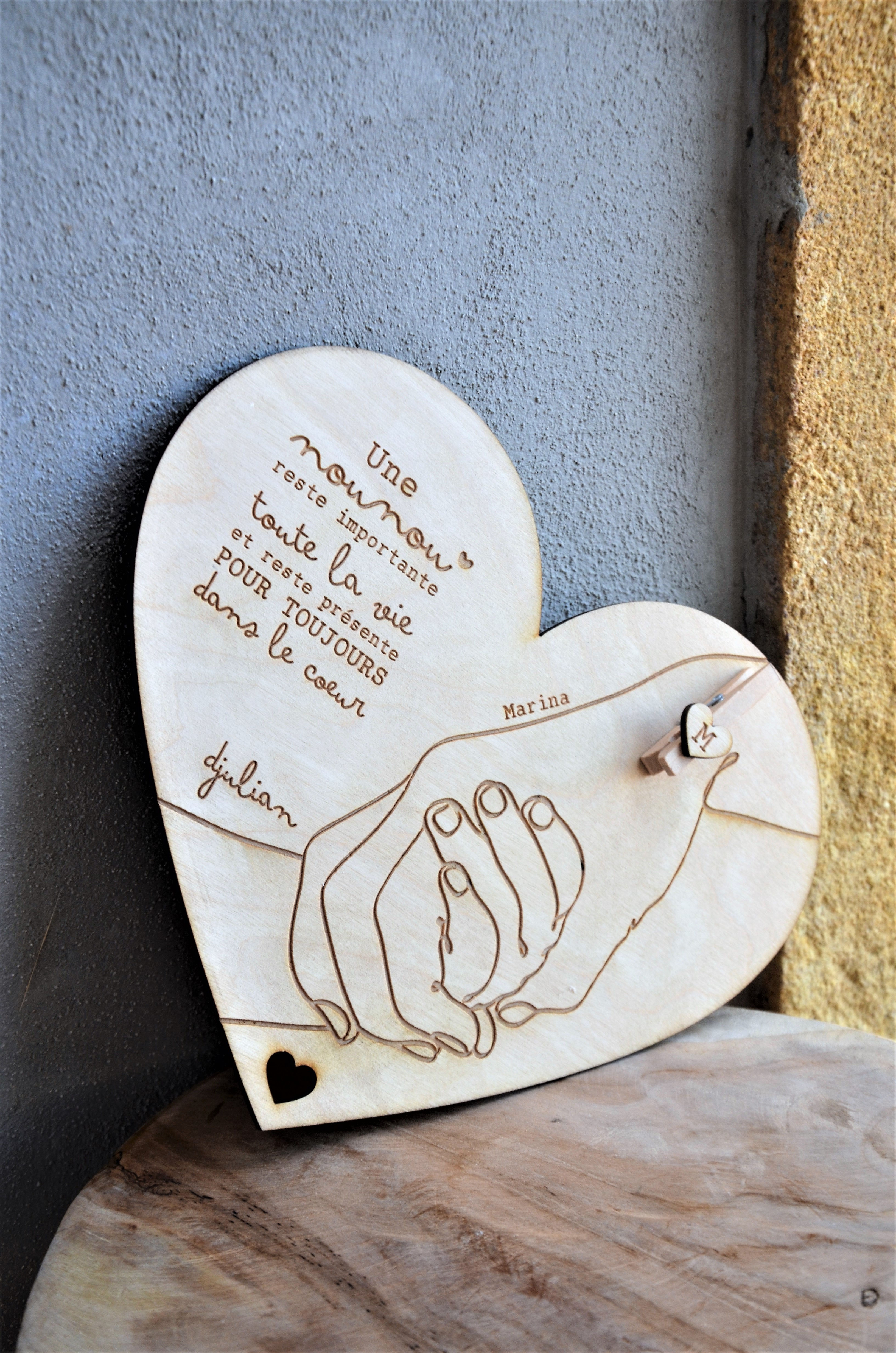 Coeur en bois "Nounou"