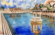 Hampi rocks, temple, water