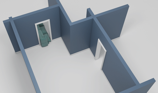 Three-seat sofa through a door