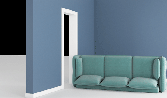Three-seat sofa through a door