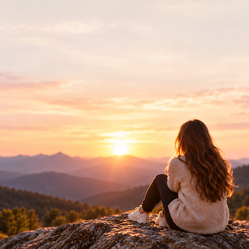 Christian Teen Girl spending time with God at sunset