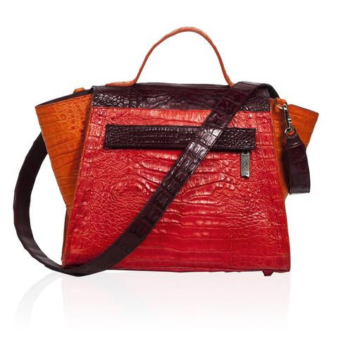 Thumbnail: Gemma| Crocodile Satchel in Burgundy Orange & Red