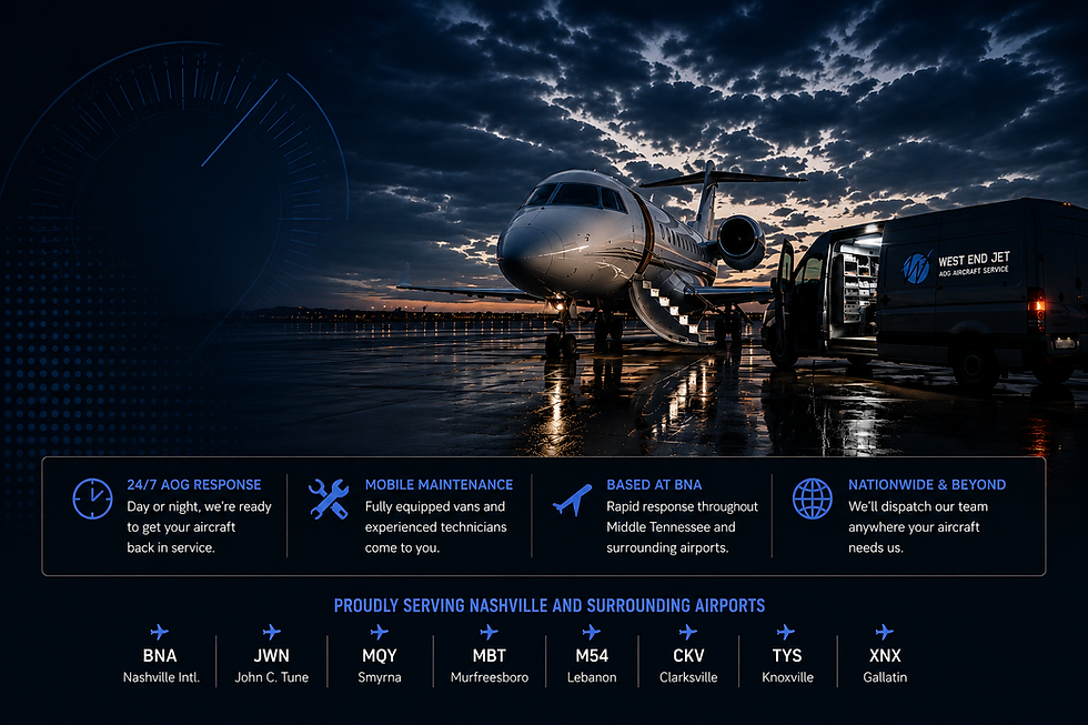 West End Jet mobile AOG aircraft maintenance in Nashville, Tennessee