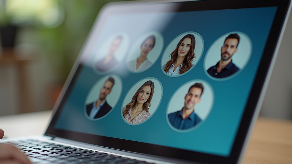 Close-up view of a laptop screen showing candidate profiles during recruitment process