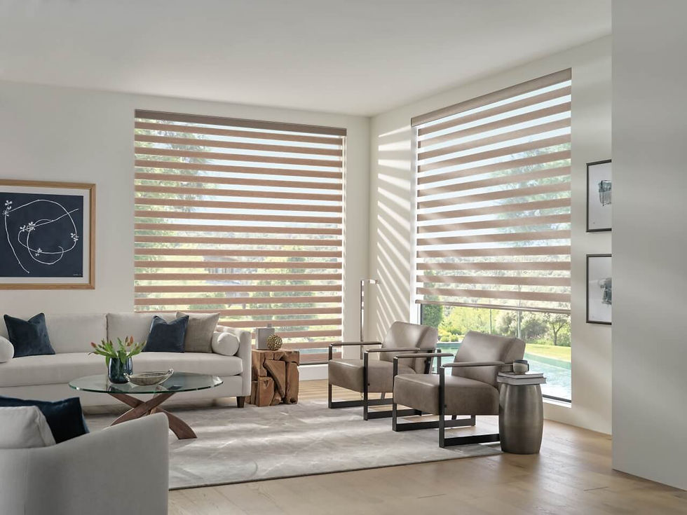 Designer Banded Shades provide an automated light filtering solution that represents the ultimate in contemporary window treatments for this Aurora CO bedroom from BCC.;