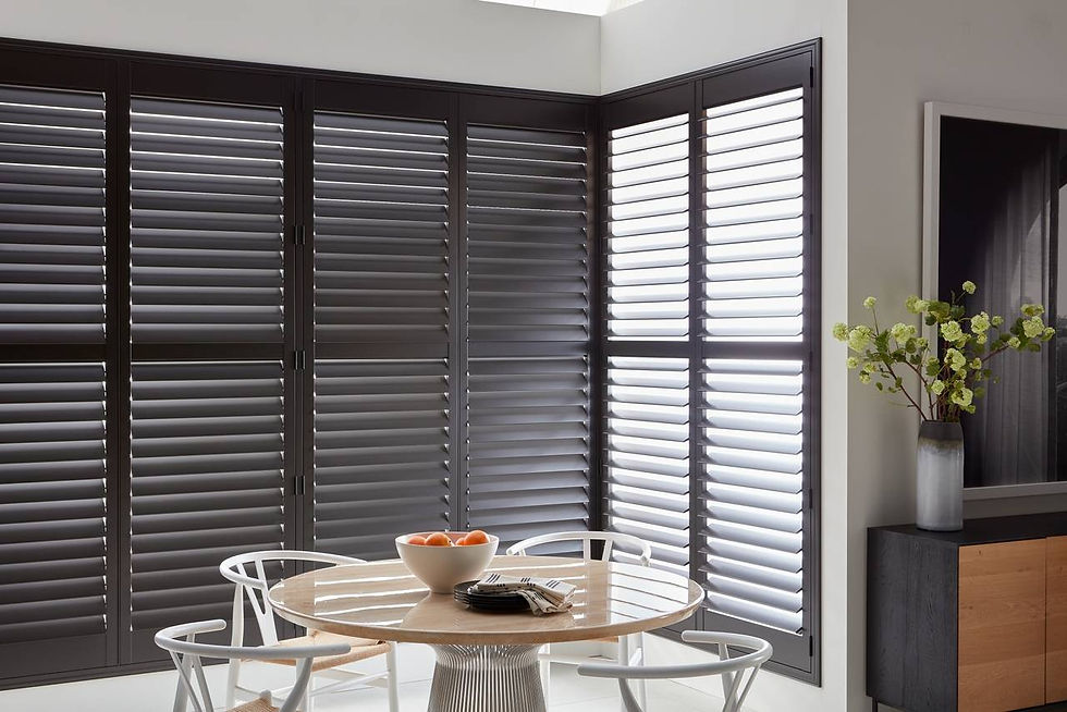 Heritance Wood Shutters deliver an automated light control solution that represents the ultimate in premium craftsmanship for this Aurora CO bedroom from BCC.;