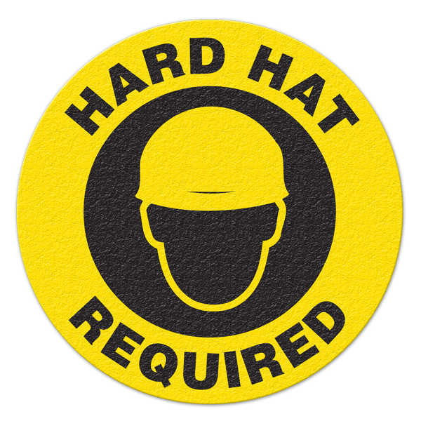Anti-Slip Floor Sign: Hard Hat Required (17" Circle)