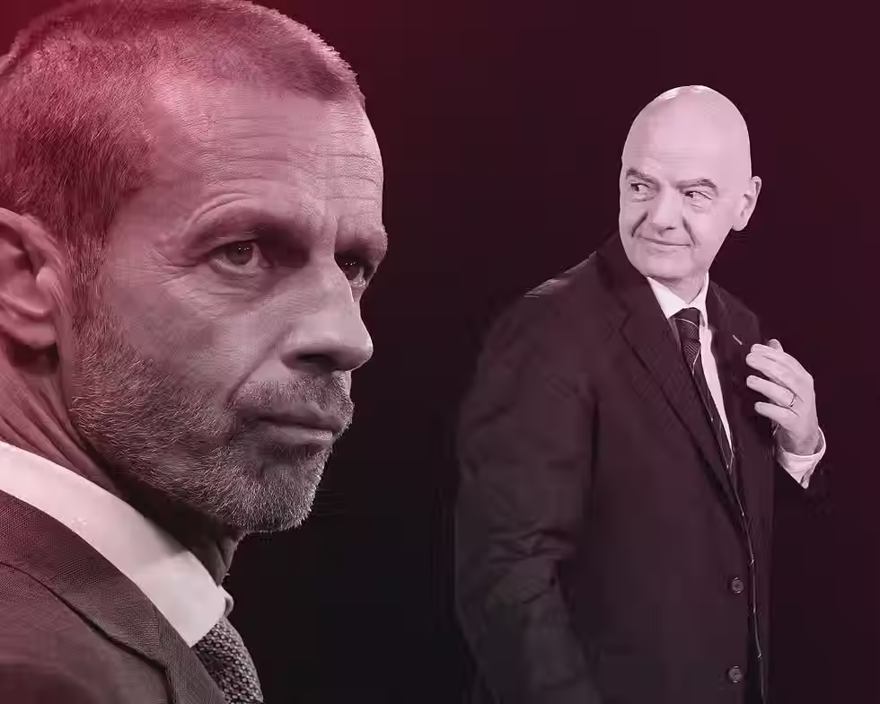 UEFA Başkanı Aleksander Ceferin ve FIFA Başkanı Gianni Infantino. (Fotoğraf: Guardian Design, Getty Images)
