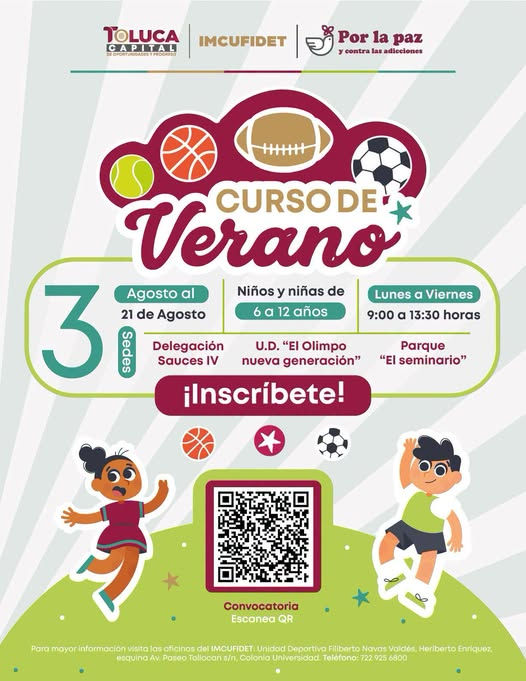 IMCUFIDET mantiene abiertas las inscripciones para el Curso de Verano 2026 en Toluca