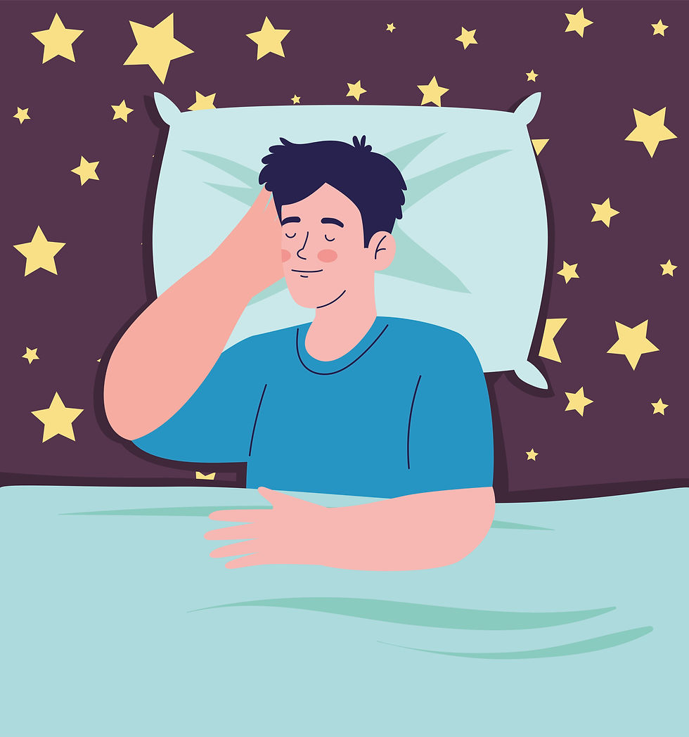 Illustration of a man sleeping soundly — representing deep sleep, improved sleep quality, autonomic nervous system regulation, and fatigue recovery.