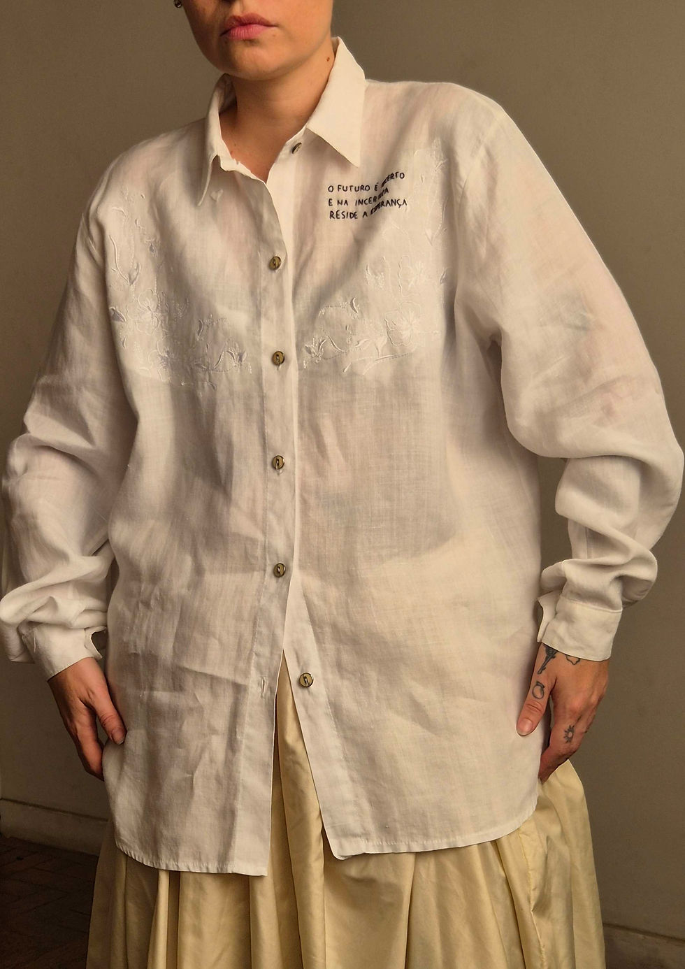 Miniatura: Camisa Linho Branco "O futuro" (P/M)