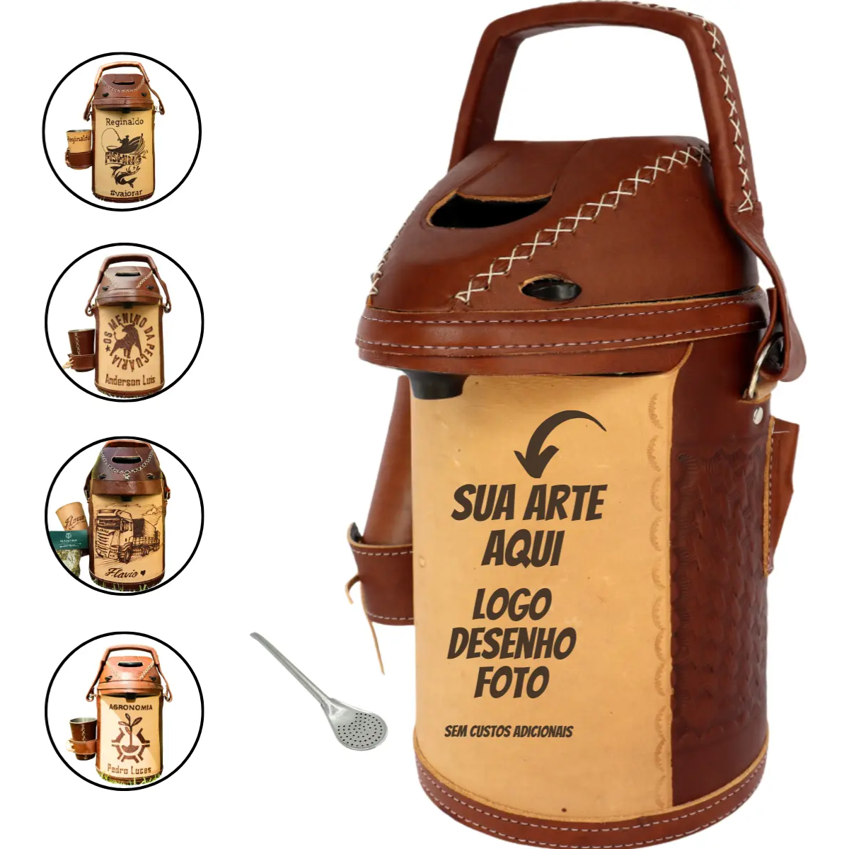 Kit Termico Nox 2.5 Litros Mateyna Terere Couro Vino Premium Personalizado CL